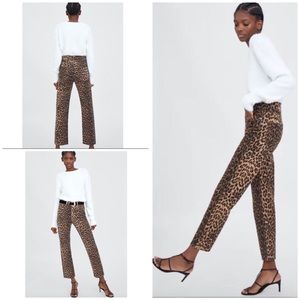 Zara Leopard Print High Rise Straight Cut Jeans 6